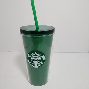 Starbucks Tumbler Green With Swirl Design 16oz‎ With Lid & Straw For Cold Drinks